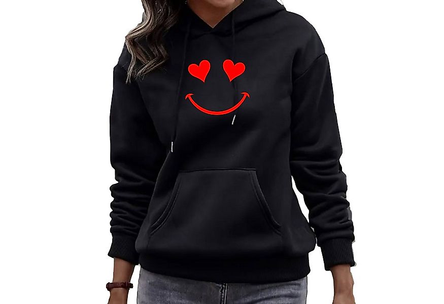 Banco Kapuzenpullover Damen Lächeln Smile Herz Pullover Uni Rundhalsausschn günstig online kaufen