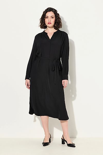 Ulla Popken Midikleid Midikleid V-Ausschnitt Bindegürtel Langarm Taschen günstig online kaufen