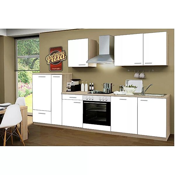 Menke Küchenzeile Classic 310 cm Weiß Melamin-Sonoma Eiche Nachbildung günstig online kaufen