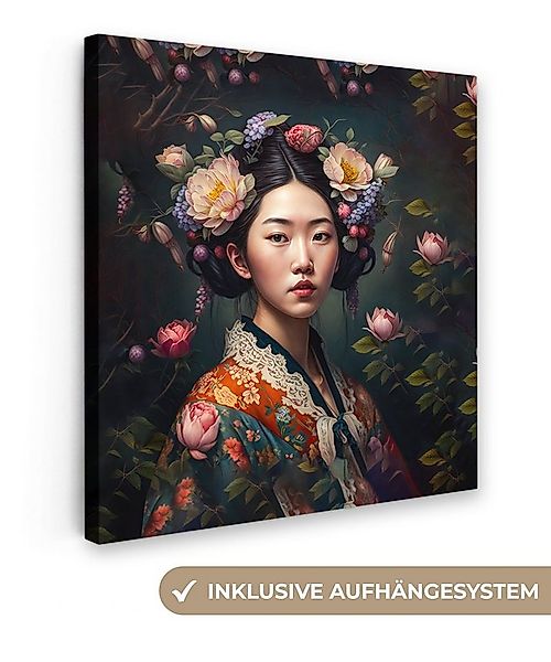 OneMillionCanvasses® Leinwandbild Frau - Blumen - Kimono - Porträt - Asiati günstig online kaufen