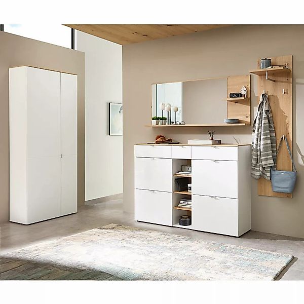 Flurgarderobe 4-teilig mit Flurschrank weiß matt mit Eiche BLISS-36 günstig online kaufen