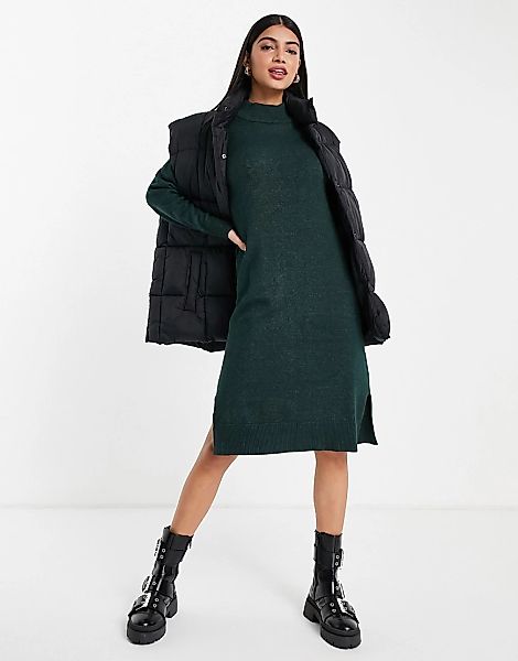Vila – Midi-Pulloverkleid aus Strick in Grün mit geripptem Stehkragen und S günstig online kaufen