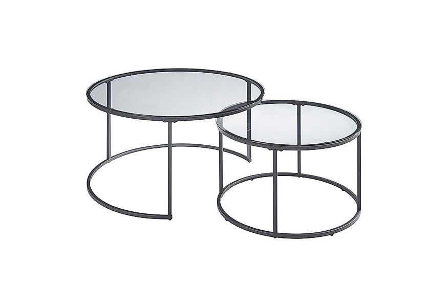 en.casa Couchtisch (Set, 2-St), »Kokkola« Satztisch rund Metall Rauchglas günstig online kaufen