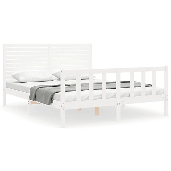 vidaXL Massivholzbett mit Kopfteil Weiß 160x200 cm1848264 günstig online kaufen
