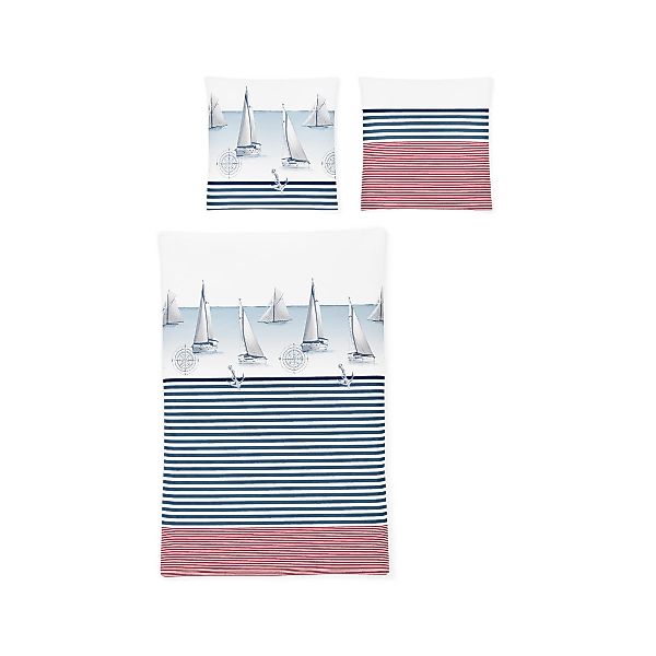 Irisette Biber Bettwäsche Feel 8089-90 Segelboot Streifen Blau 135x200 günstig online kaufen