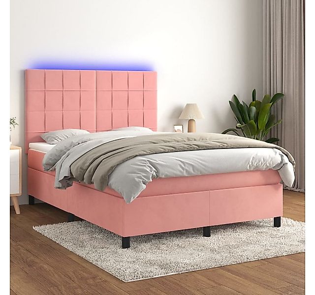 vidaXL Boxspringbett Boxspringbett mit Matratze LED Rosa 140x200 cm Samt Be günstig online kaufen