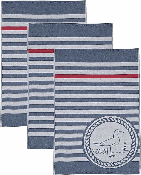 ROSS Geschirrtuch »Maritim - Steifen mit Möwe«, (Set, 3 tlg.), Motivtuch, a günstig online kaufen