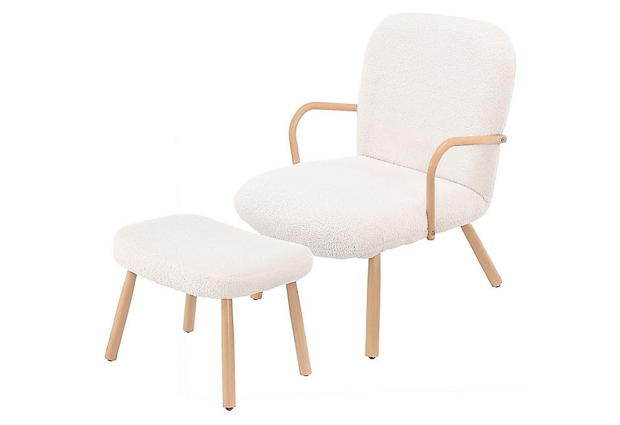 FUROKOY Ohrensessel Relaxsessel mit Hocker, Teddysamt, Holzbeine (Loungeses günstig online kaufen