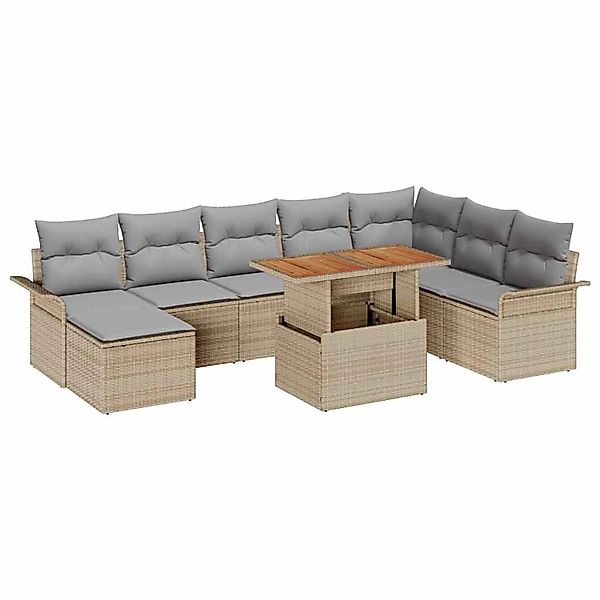 vidaXL Garten-Sofa-Set mit Speicher 9-Tlg Beige Poly Rattan 3358107 günstig online kaufen