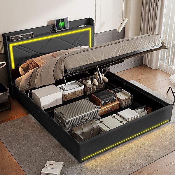 PXloue Polsterbett Doppelbett Stauraumbett (2 USB-Anschlüsse günstig online kaufen
