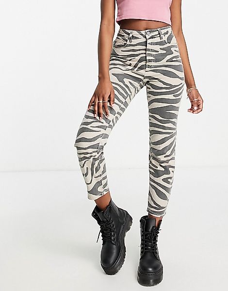 Only – Emily – Jeans mit geradem Bein und Zebramuster-Neutral günstig online kaufen