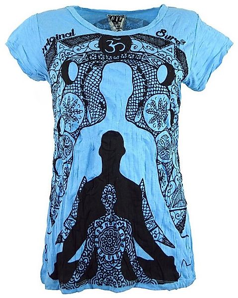 Guru-Shop T-Shirt Sure T-Shirt Meditation Buddha - hellblau Goa Style, alte günstig online kaufen