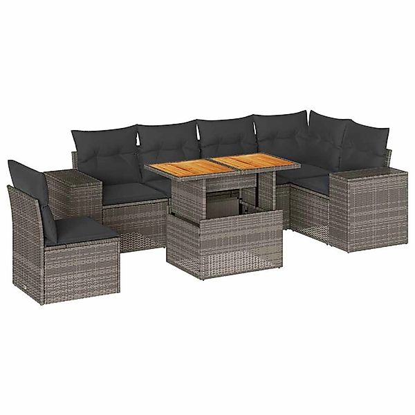 vidaXL 7-Tlg Garten-Sofagarnitur mit Kissen Grau Poly Rattan 3327385 günstig online kaufen