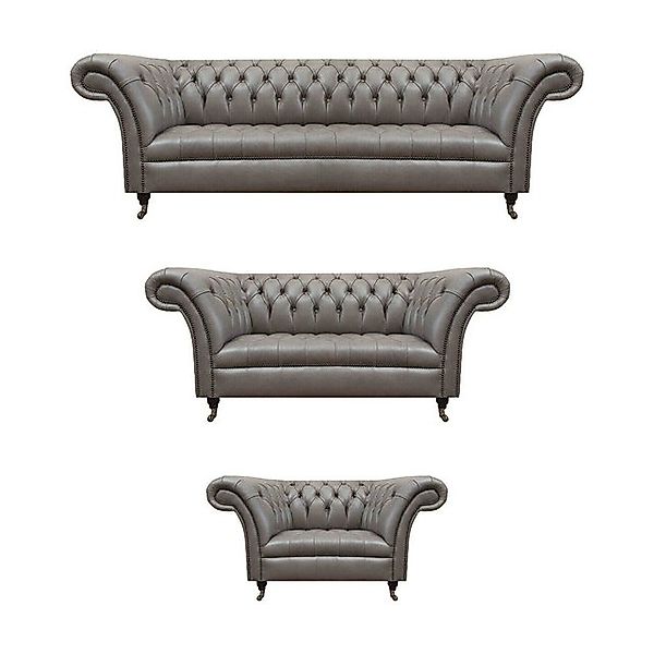 JVmoebel Sofa Graue Chesterfield Ledersofas Designer Einsitzer Dreisitzer S günstig online kaufen
