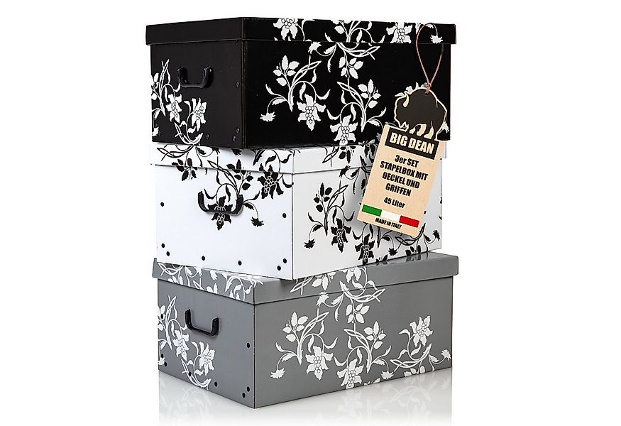 BigDean Aufbewahrungsbox 3 Große Ordnungsboxen mit Deckel aus stabiler Papp günstig online kaufen