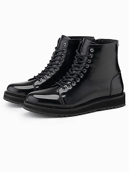 OMBRE Hohe Herren-Boots aus glänzendem Öko-Leder Schnürboots günstig online kaufen