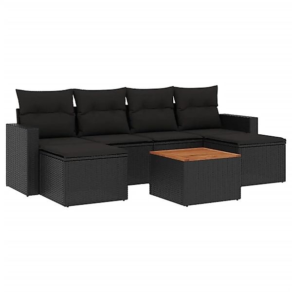 vidaXL 7-Tlg Garten-Sofagarnitur mit Kissen Schwarz Poly Rattan 3224242 günstig online kaufen
