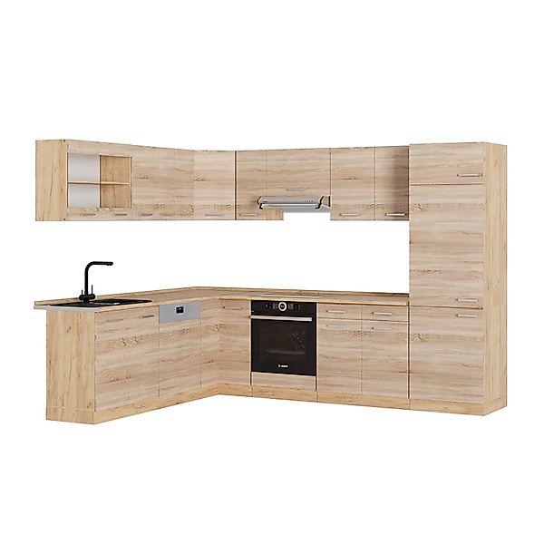 Vicco R-Line Eckküche Sonoma/Goldkraft Eiche 227 x 287 cm ohne Arbeitsplatt günstig online kaufen