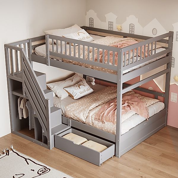 KLAM HOME Etagenbett Massivholz-Etagenbett 140*200cm, Sicherheitsleiter günstig online kaufen