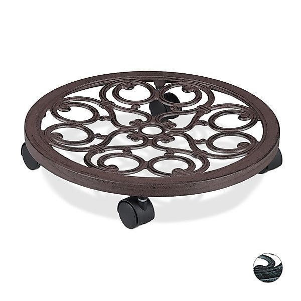 relaxdays Blumentopfuntersetzer Pflanzenroller rund antik, Braun günstig online kaufen