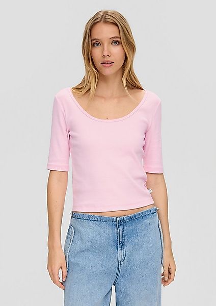 QS Kurzarmshirt T-Shirt Rippshirt mit tiefem Rundhalsausschnitt günstig online kaufen