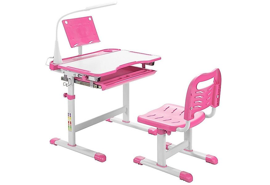 KOMFOTTEU Kinderschreibtisch mit verstellbarer Tischplatte & Lampe & Bücher günstig online kaufen