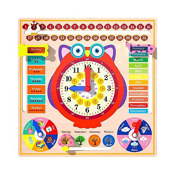 RWEUOQ Lernspielzeug Holz Jahresuhr Lernuhr Kinderuhr günstig online kaufen