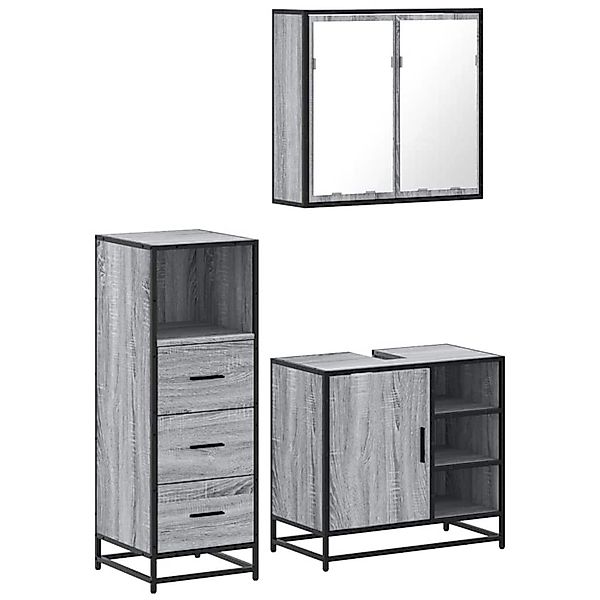 vidaXL 3-Tlg Badmöbel-Set Grau Sonoma Holzwerkstoff 3301028 günstig online kaufen