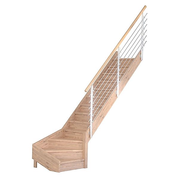 Treppe Mykonos Pro Eiche Gew. R 80 cm Setzstufen Design-Geländer-Edelstahl günstig online kaufen