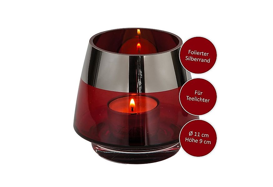 Fink Teelichthalter JONA Teelichthalter - H.13cm x D.15cm - rot /silberfarb günstig online kaufen