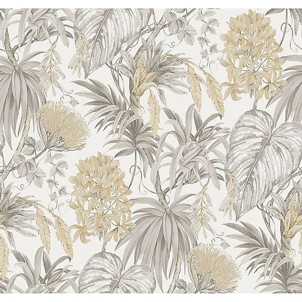Sanders & Sanders Tapete Tropische Blätter Beige Grau Und Gelb 53 Cm X 1005 günstig online kaufen