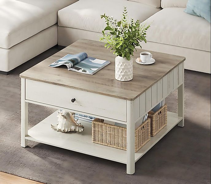 VASAGLE Couchtisch, Wohnzimmertisch, viel Stauraum, 80 x 80 x 45 cm, Küsten günstig online kaufen