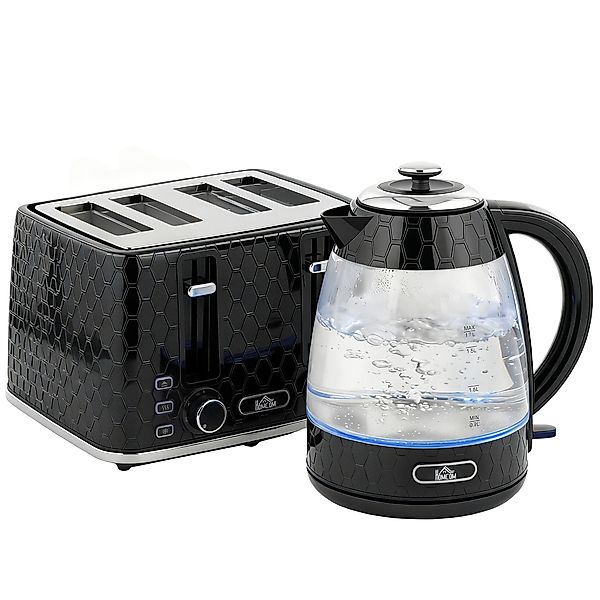 HOMCOM Wasserkocher Toaster Set, 1,7L 2200W Schnellkoch-Wasserkocher mit Ka günstig online kaufen