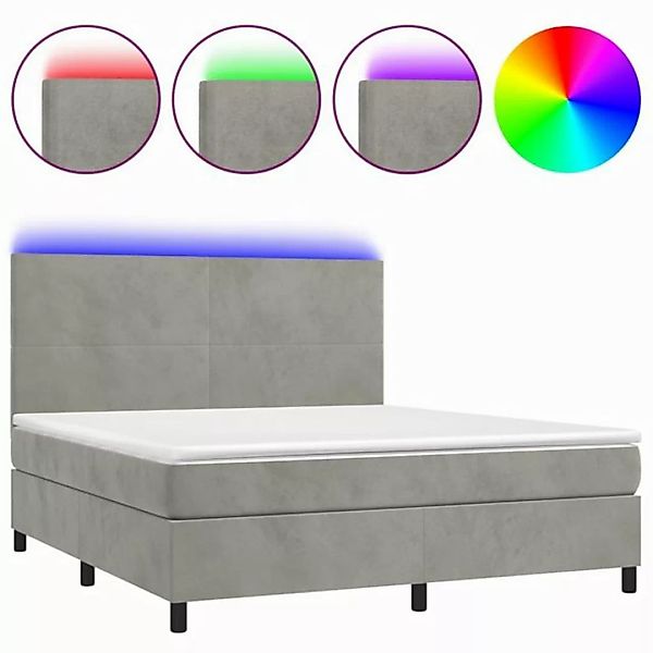 vidaXL Boxspringbett Boxspringbett mit Matratze LED Hellgrau 180x200 cm Sam günstig online kaufen