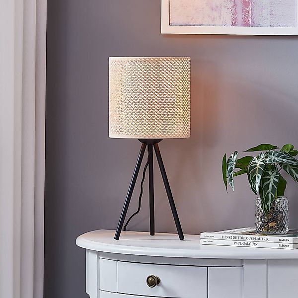 Lindby Tischleuchte Soula, Ø 20 cm, beige, Kunststoff, E27 günstig online kaufen
