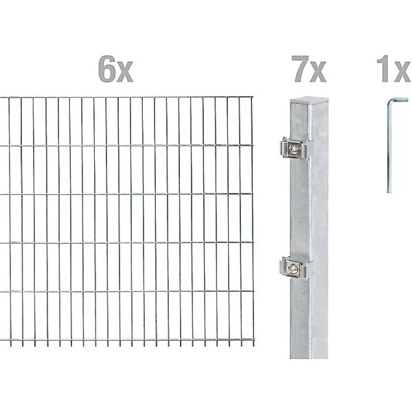 Metallzaun Grund-Set Doppelstabmatte feuerverzinkt 6 x 2 m x 1,2 m günstig online kaufen