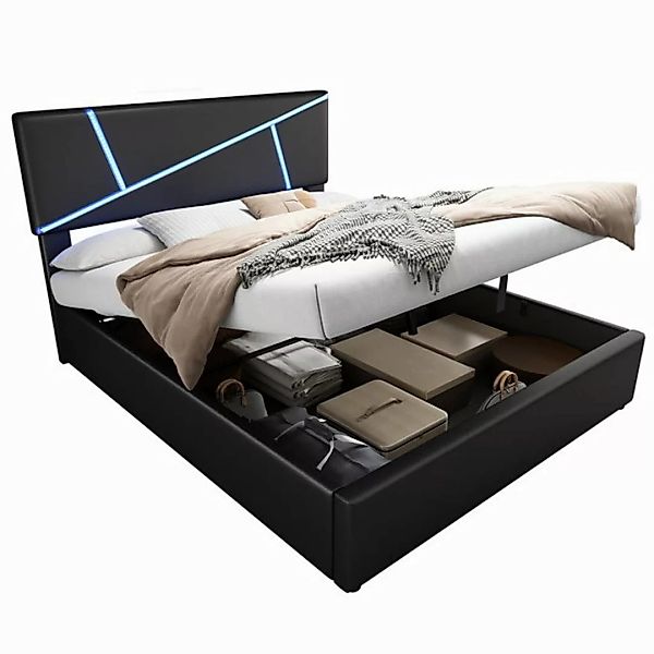 OKWISH Polsterbett Bequemes (mit LED-Lichtleisten,90*200 cm, Doppelbett mit günstig online kaufen