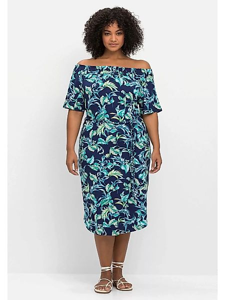 Sheego Strandkleid "Große Größen", mit Blätterprint und Carmenausschnitt günstig online kaufen