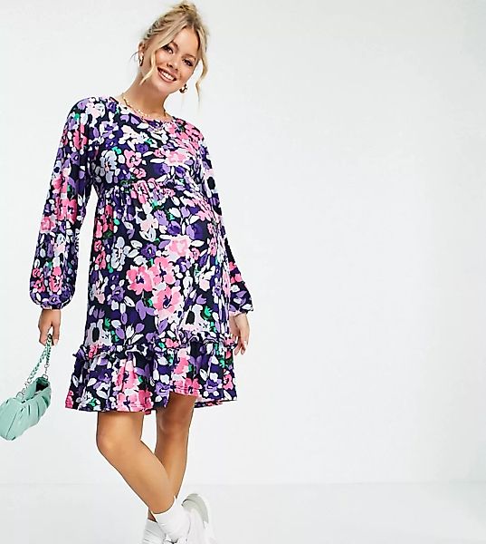 Mamalicious – Umstandsmode – Hängerkleid mit leuchtendem Blumenmuster-Marin günstig online kaufen
