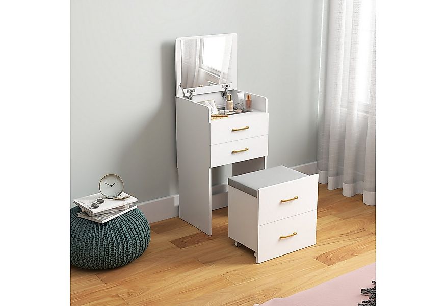 HOMCOM Schminktisch mit Rollhocker, Spiegel, 3 Schubladen (Kosmetiktisch, 1 günstig online kaufen
