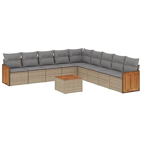 vidaXL 10-Tlg Garten-Sofagarnitur mit Kissen Beige Poly Rattan 3260148 günstig online kaufen