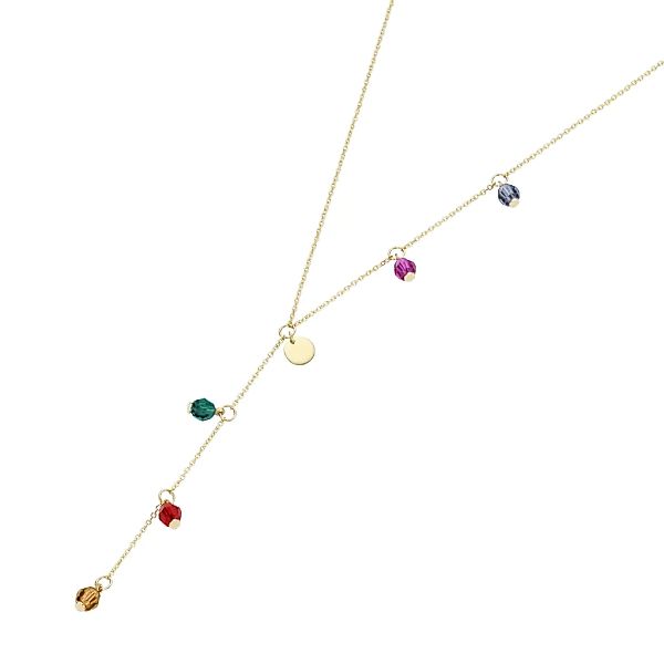 Luigi Merano Goldkette "Y-Collier, farbige Kristallstein-Kugeln + 1 Plättch günstig online kaufen
