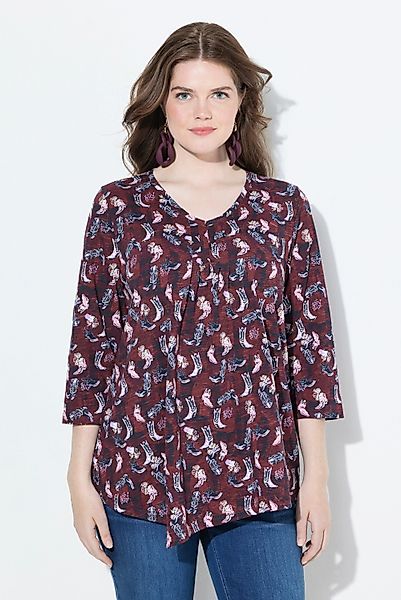 Ulla Popken T-Shirt Shirt Blüten Zierfalten günstig online kaufen