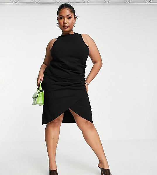 Extro & Vert Plus – Figurbetontes Kleid mit Racer-Schnitt in Schwarz günstig online kaufen