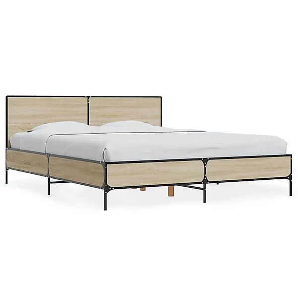 vidaXL Bettgestell Sonoma-Eiche 150x200 cm Holzwerkstoff und Metall2008974 günstig online kaufen
