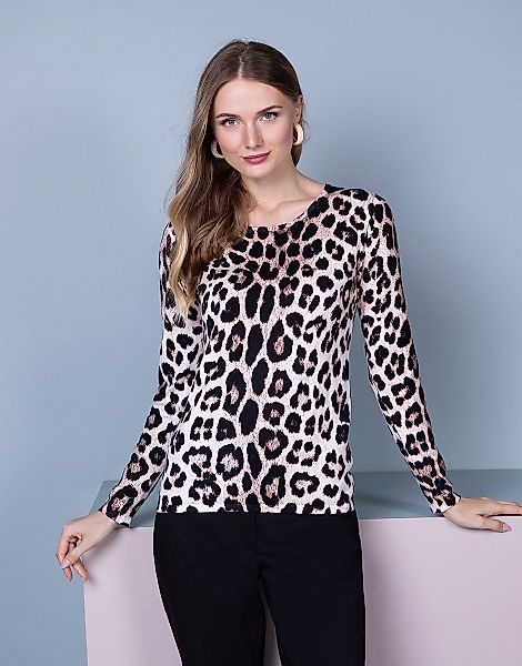 Passioni Strickpullover Femininer Pullover mit Leo-Print günstig online kaufen