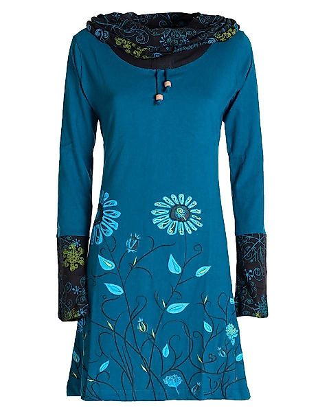 Vishes Jerseykleid Blumen-Kleid Langarm-Shirtkleid Schal-Kleid Baumwollklei günstig online kaufen