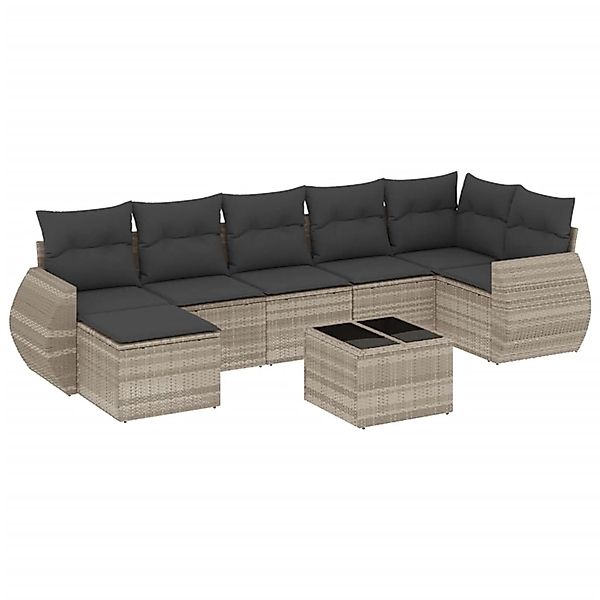 vidaXL 8-Tlg Garten-Sofagarnitur mit Kissen Hellgrau Poly Rattan 3254029 günstig online kaufen