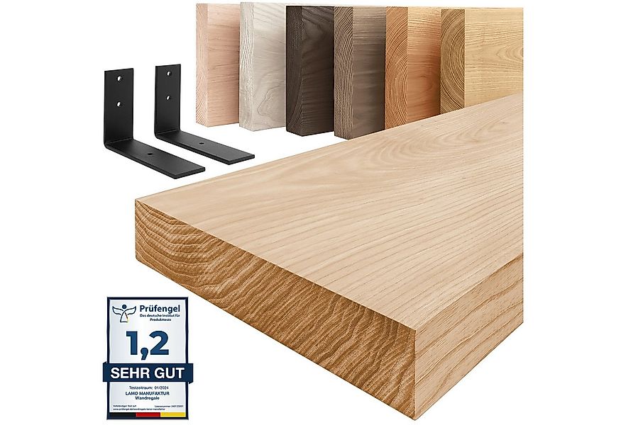 LAMO Manufaktur Wandregal Holz Gerade Regal Farbe: Natur mit schwarzem Basi günstig online kaufen