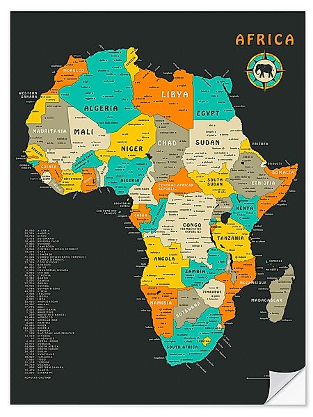 Posterlounge Poster Jazzberry Blue, Afrika-Karte, Klassenzimmer günstig online kaufen